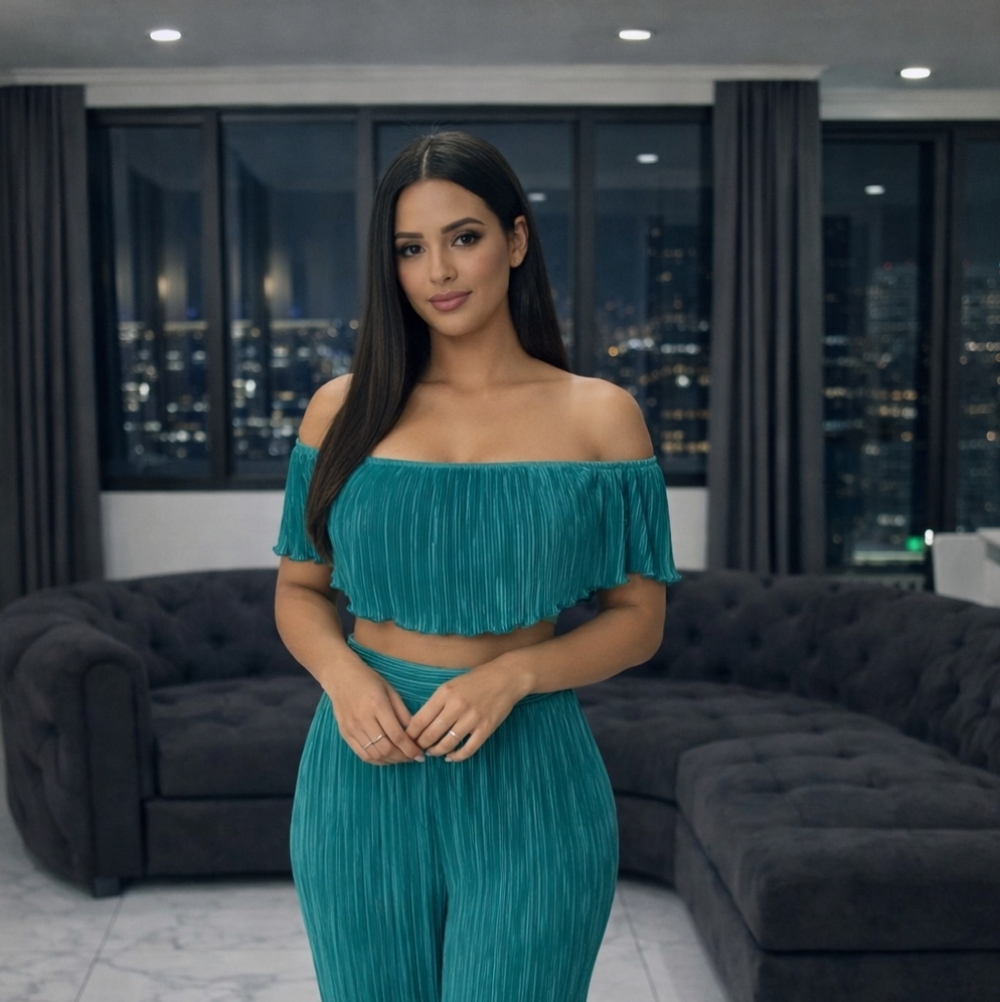 New! Women's 2 Piece Pants Set - Teal